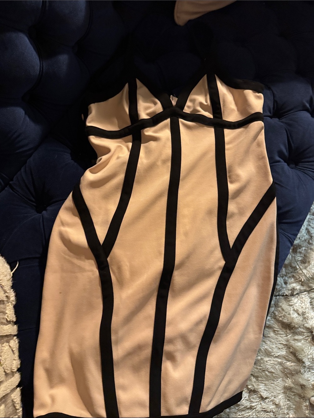 Peach/pink and Black Striped Bodycon Dress